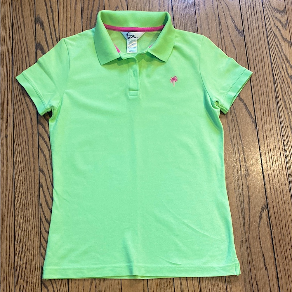 Retro Lilly Pulitzer Lime Green Polo with Pink Logo